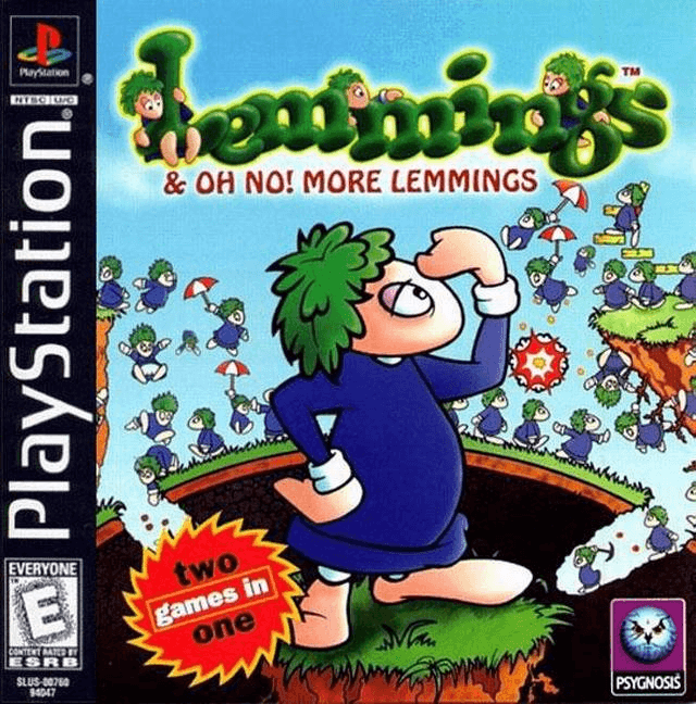 Lemmings and Oh No More Lemmings box art for Playstation